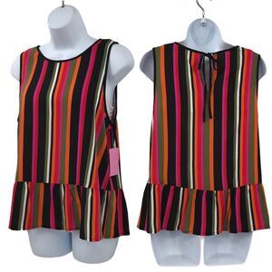 Riley & Rae Clown Striped Peplum Sleeveless Top Sz. M KIdcore